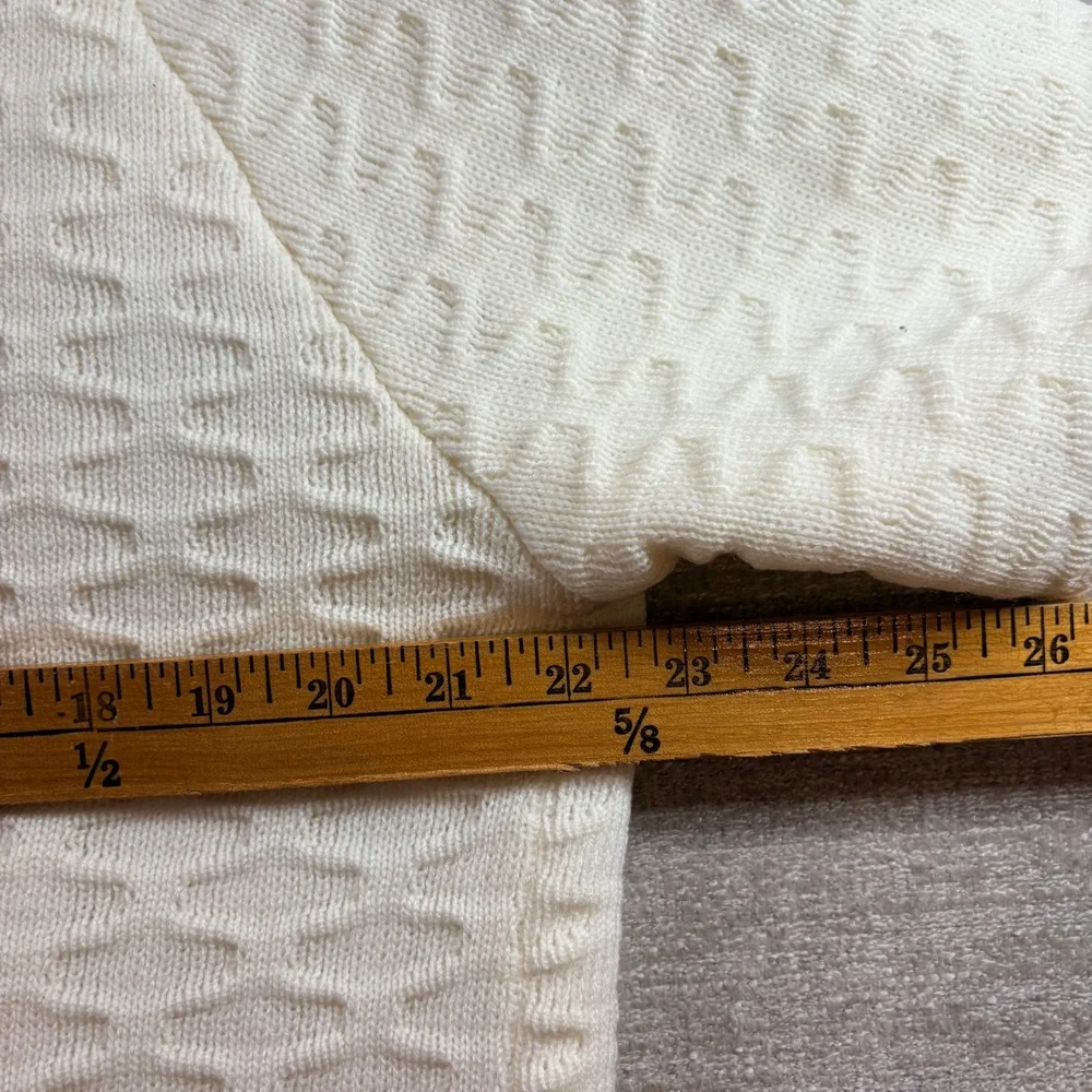 Vintage Granniecore‎ Dainty Ivory Honeycomb Knit Open Front Cardigan Sweater LG